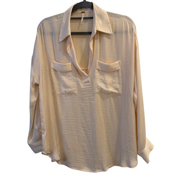 Free People Size XS Runs BIG Starry Dreams Pullover Blouse Ivory Oversized - Picture 3 of 6